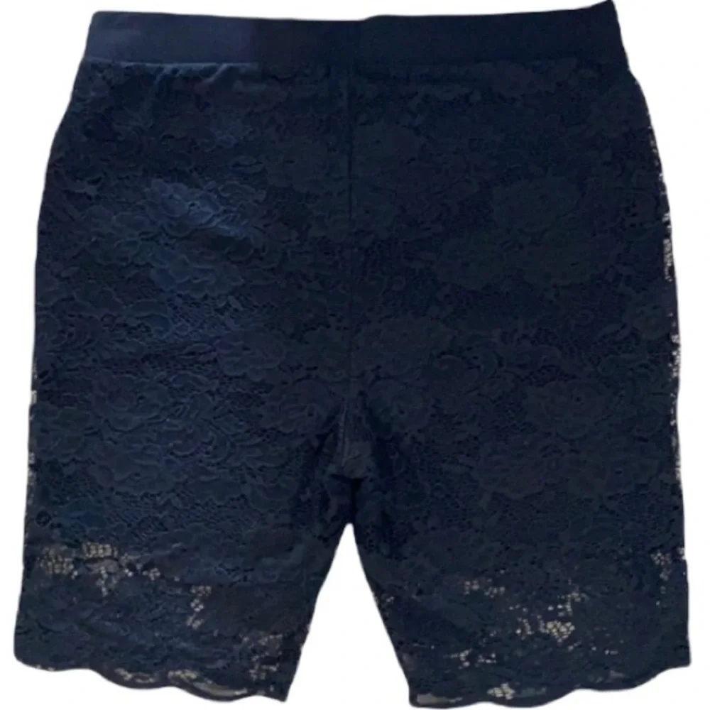 Embroidered Lace Mesh Dressy Black Shorts Pull On Comfort Elastic Waist Size 3X